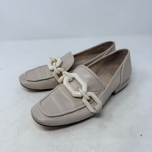 Louise et Cie Beige Leather Chain Link Square Toe Loafers 7.5 M 38 Old Money